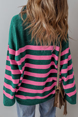 Green Collared Quarter Zipper Oversized Sweater Sweaters JT's Designer Fashion
