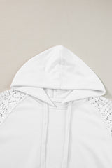 White Lace Patchwork Sleeve Drawstring Hoodie Sweatshirts & Hoodies JT's Designer Fashion