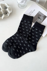 Black Bow Knots Ribbed Edge Crew Socks Socks JT's Designer Fashion