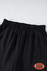Black GAME DAY Rugby Football Graphic Pullover and Shorts Casual Outfit Short Sets JT's Designer Fashion