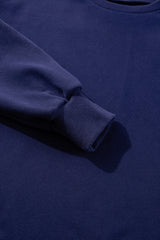 Navy Blue Solid Fleece Lined Drop Shoulder High Low Sweatshirt Sweatshirts & Hoodies JT's Designer Fashion