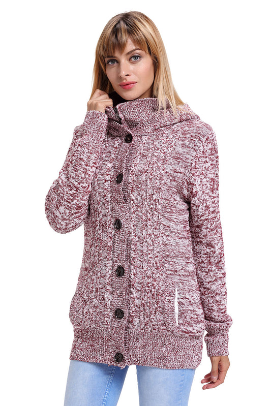 Red Long Sleeve Button-up Hooded Cardigans Sweaters & Cardigans JT's Designer Fashion