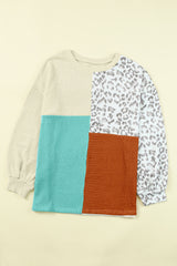 Leopard Patchwork Color Block Ribbed Long Sleeve Top Long Sleeve Tops JT's Designer Fashion