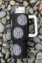Black 40 Oz Rhinestone Volleyball Tumbler with Handle Tumblers JT's Designer Fashion