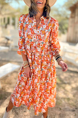 Multicolor Boho Floral Collared Long Sleeve Ruffled Dress Floral Dresses JT's Designer Fashion