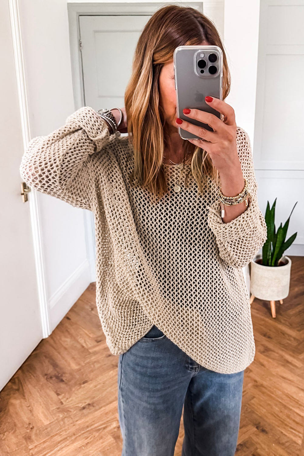 Smoke Gray Crochet Hollow-out Jumper Top Sweater Sweaters JT's Designer Fashion