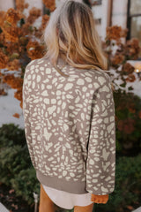 Gray Leopard Spots Pattern Ribbed Trim Drop Shoulder Sweater Sweaters JT's Designer Fashion