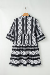 Black Geometric Print V Neck Ruffled Dress Mini Dresses JT's Designer Fashion