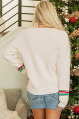 Beige Tinsel Holly Jolly Graphic Classic Sweater Sweaters JT's Designer Fashion
