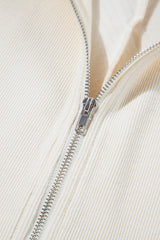 Jet Stream Textured Zipped Front V Neck Collared Casual Romper Jumpsuits & Rompers JT's Designer Fashion
