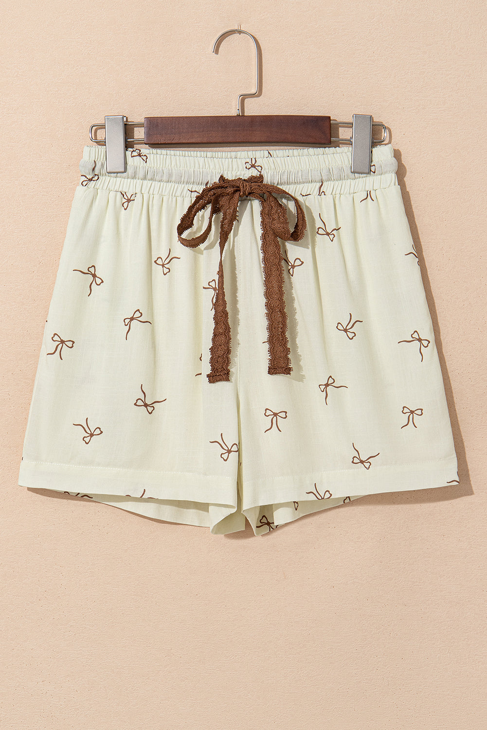 White Bow Print Lace Drawstring Casual Shorts Casual Shorts JT's Designer Fashion