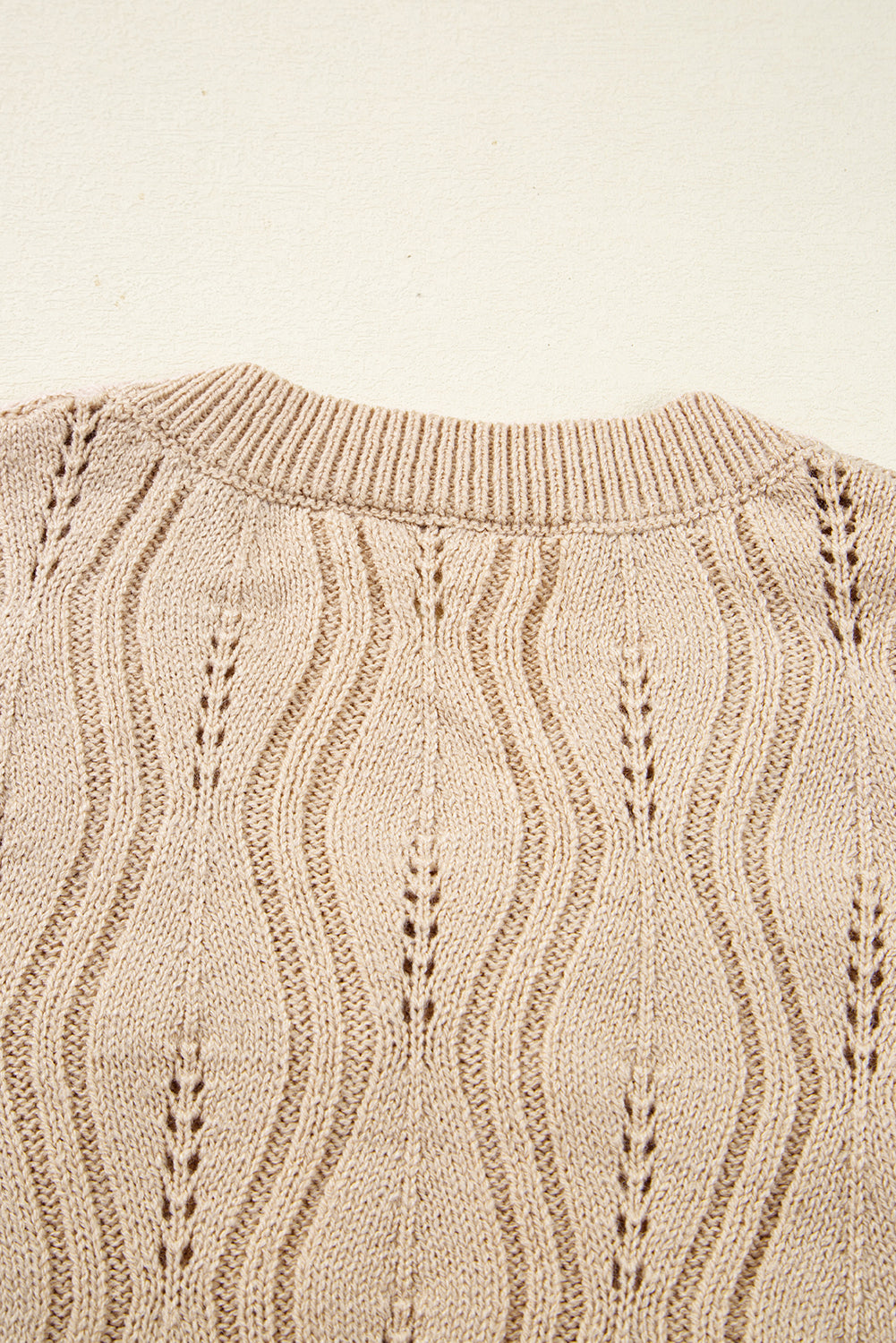 Smoke Gray Pearl Beaded Pointelle Knit V Neck Lace Patchwork Sleeve Sweater Sweaters JT's Designer Fashion