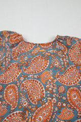Orange Paisley Print Loose Fit Drawstring High Waist Mini Dress Mini Dresses JT's Designer Fashion