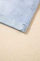 Beau Blue Folded Edge High Waist Plus Size Denim Shorts Plus Size Bottoms JT's Designer Fashion