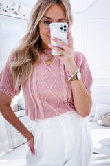 Pink Twist Knit Slim Fit Short Sleeve Sweater Sweaters & Cardigans JT's Designer Fashion