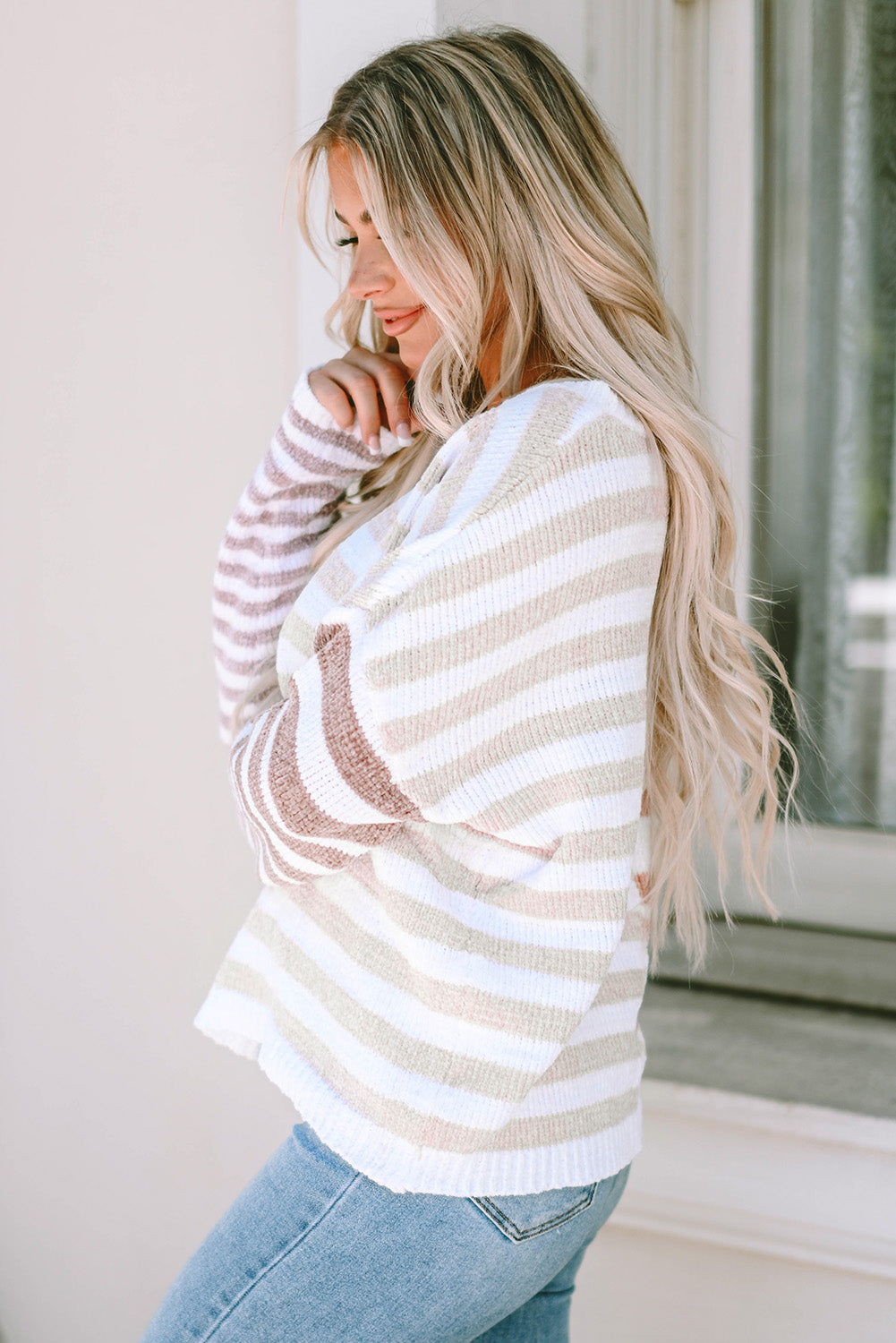 Stripe Blocked Drop Shoulder Slouchy Sweater Sweaters JT's Designer Fashion