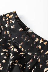 Black Leopard Print Lantern Sleeve Mock Neck Pleated Blouse Blouses & Shirts JT's Designer Fashion