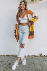 Open Front Pocketed Colorblock Cardigan Sweaters & Cardigans JT's Designer Fashion