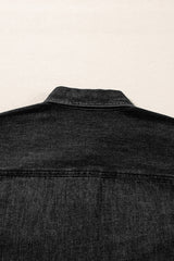 Black Flap Pocket Buttons Collared Jean Jacket Denim Jackets JT's Designer Fashion