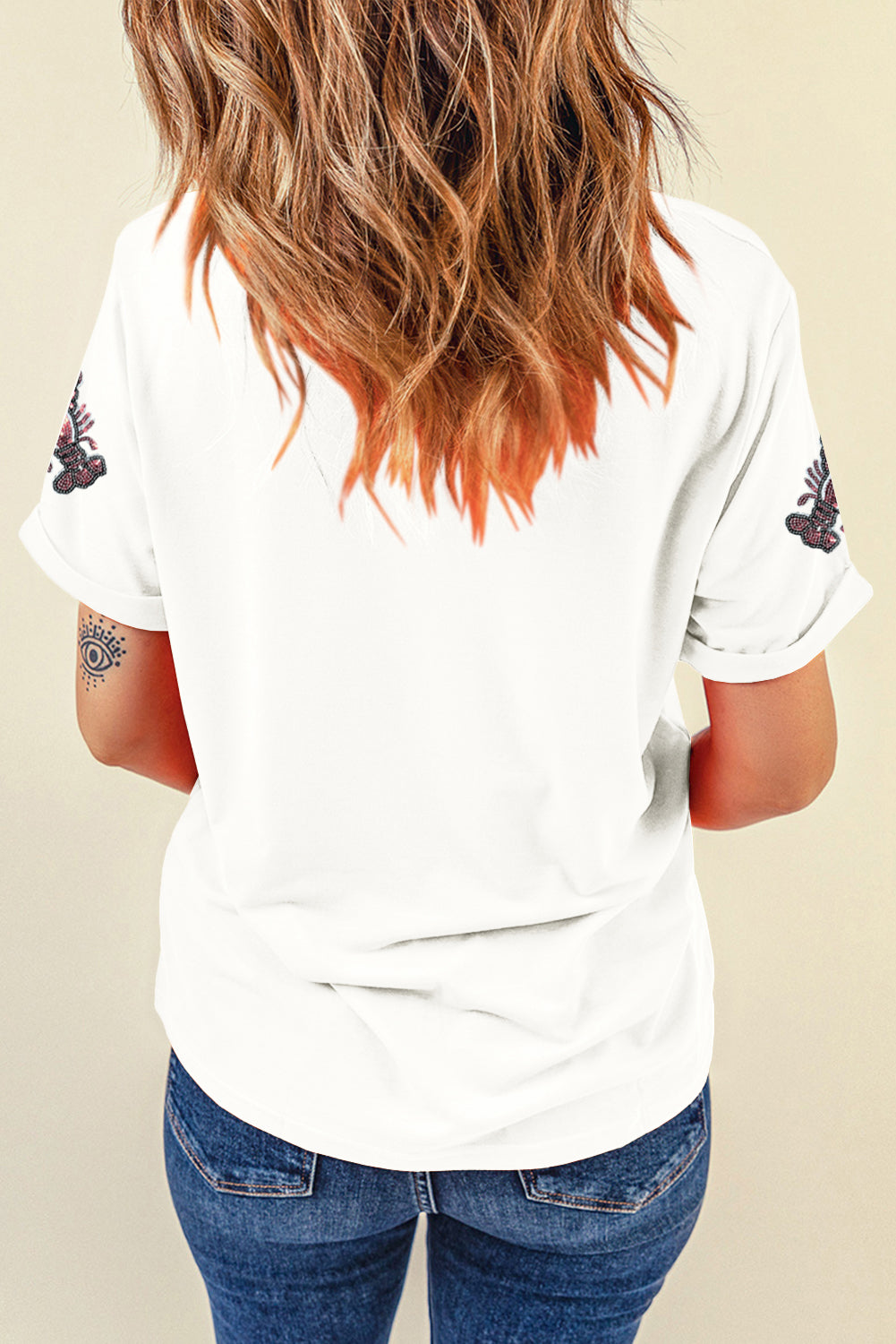 White Sequined Lobster Crewneck Tee Graphic Tees JT's Designer Fashion