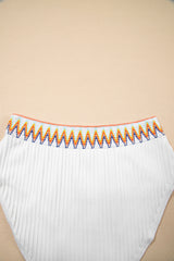 White Textured Contrast Banding Bikini High Waist 2pcs Swimsuit High Waisted Swimsuit JT's Designer Fashion
