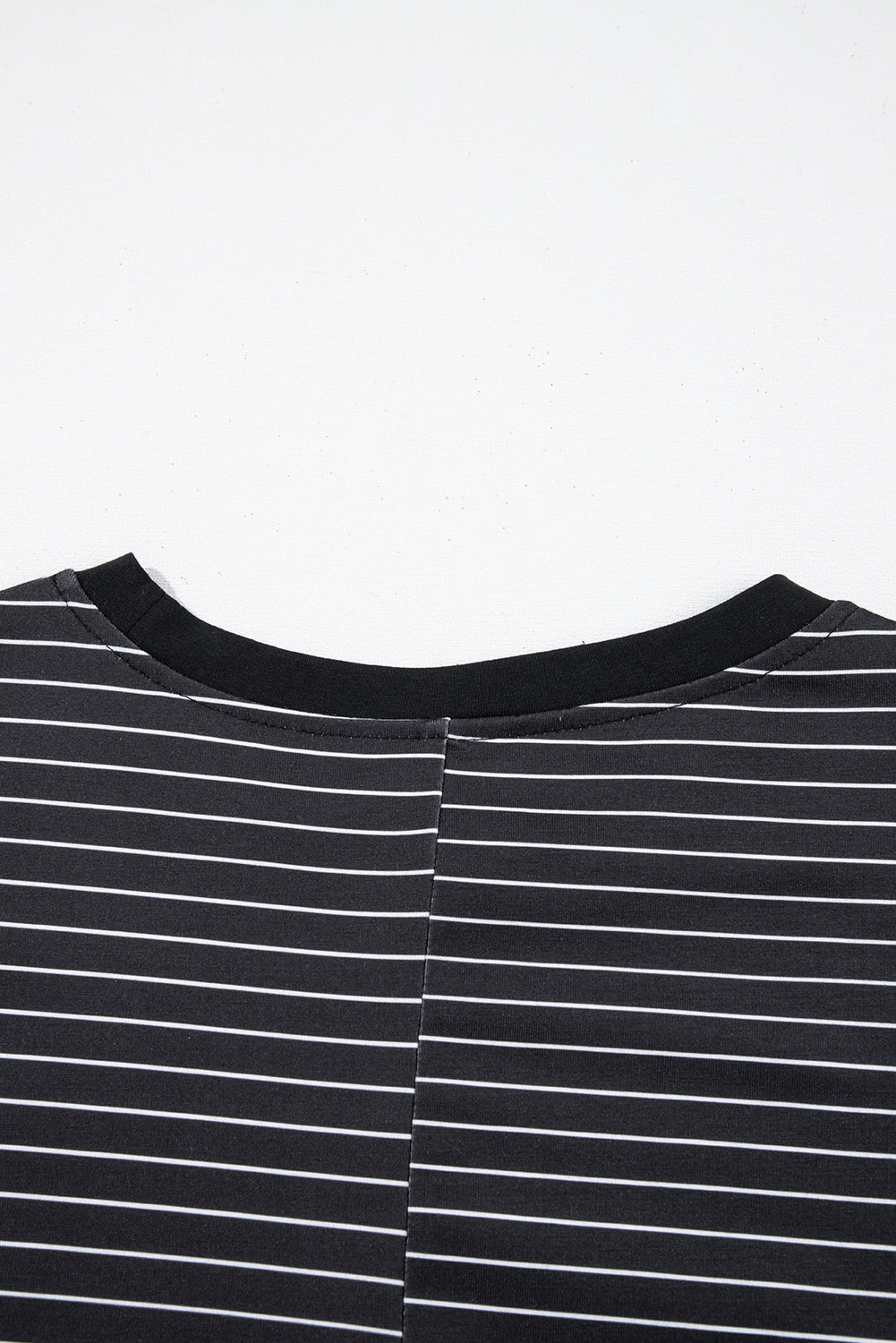 Black Stripe Ruffled Short Sleeve Crew Neck T Shirt Shift Mini Dress T Shirt Dresses JT's Designer Fashion
