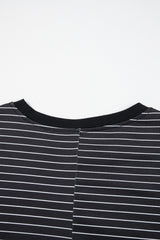 Black Stripe Ruffled Short Sleeve Crew Neck T Shirt Shift Mini Dress T Shirt Dresses JT's Designer Fashion
