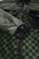 Vineyard Green Fleece Checkerboard Flap Pocket Snap Button Jacket Jackets JT's Designer Fashion