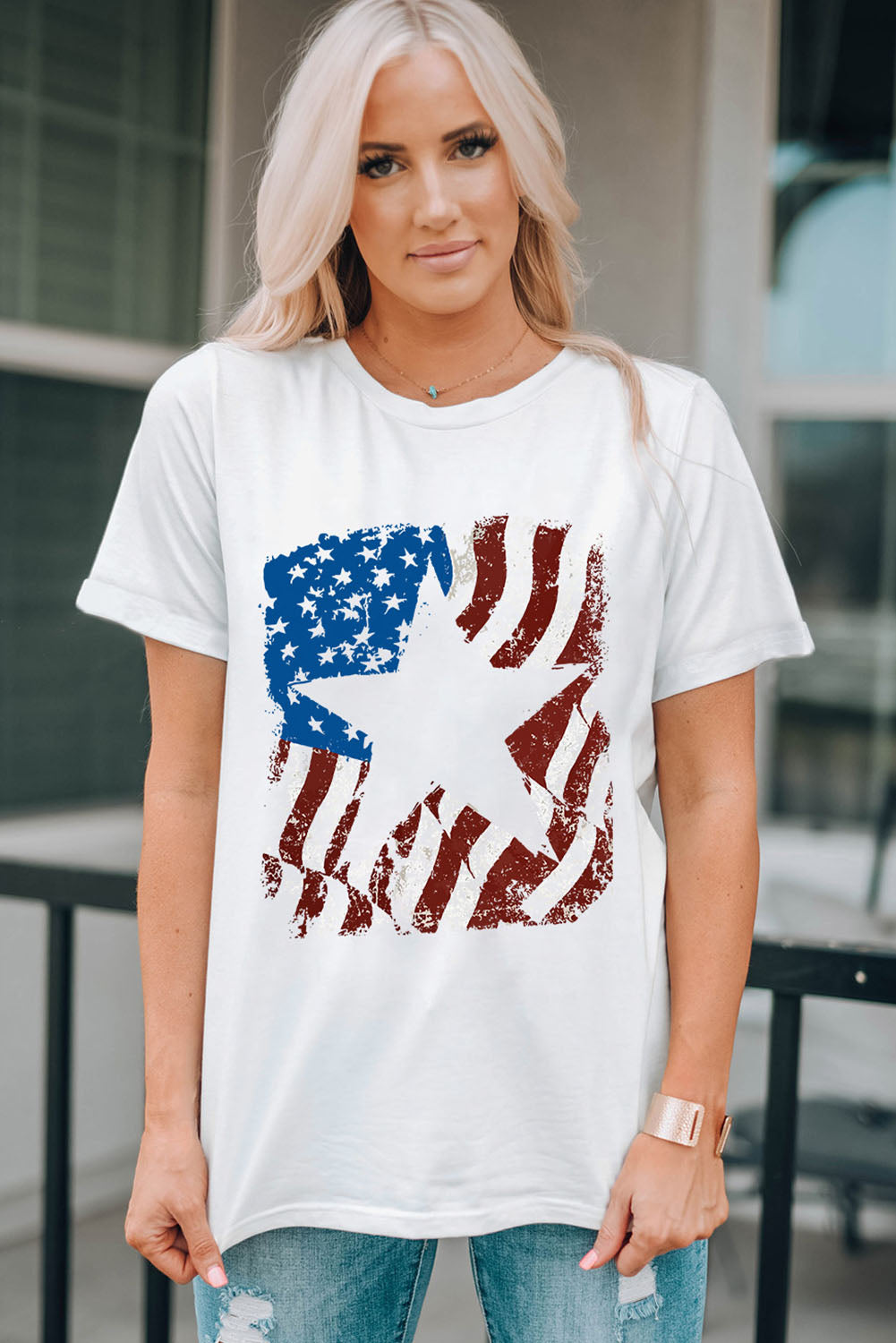 White American Flag Star Graphic Crew Neck T Shirt Graphic Tees JT's Designer Fashion
