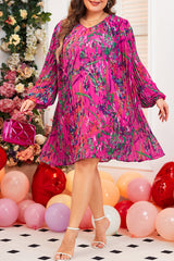 Rose Plus Size Abstract Floral Print Pleated Loose Dress Plus Size Mini Dresses JT's Designer Fashion