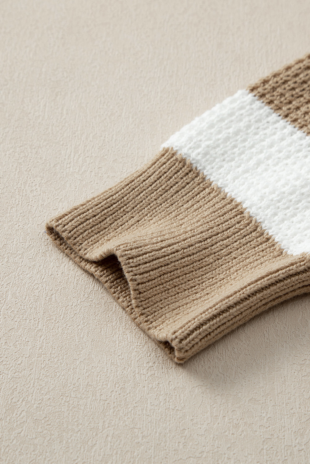 Light French Beige Colorblock Striped Drop Shoulder Side Slit Sweater Sweaters JT's Designer Fashion