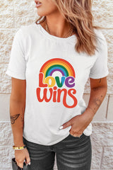 White Love Wins Pride Rainbow Graphic Casual T Shirt Graphic Tees JT's Designer Fashion