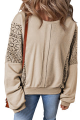Parchment Knit Crochet Exposed Seam Ribbed Trim Sweatshirt Sweatshirts & Hoodies JT's Designer Fashion
