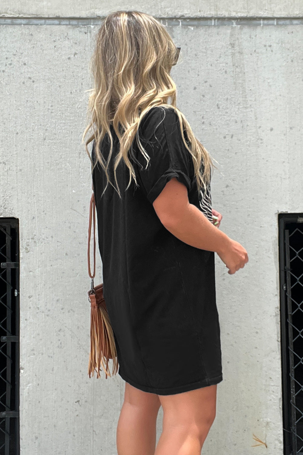 Black Nashville Guitar Print Crew Neck T Shirt Mini Dress T Shirt Dresses JT's Designer Fashion