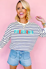 Blue Stripe Chenille FIRECRACKER Embroidered Sweatshirt Sweatshirts & Hoodies JT's Designer Fashion