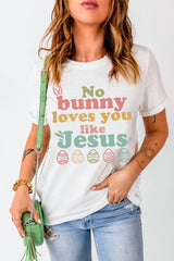 White No bunny loves you like Jesus Graphic Easter Day T-shirt Graphic Tees JT's Designer Fashion
