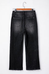 Carbon Grey Mineral Wash Raw Hem High Waist Flared Jeans Jeans JT's Designer Fashion