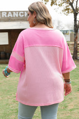 Pink Stripe Patchwork Colorblock Plus Size T Shirt Plus Size Tops & Tees JT's Designer Fashion