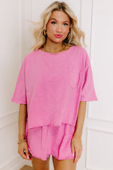 Sachet Pink Loose Fit Half Sleeve T Shirt and High Waist Skirt Set Two Piece Dresses JT's Designer Fashion