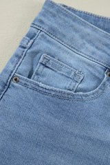 Dusk Blue High Rise Asymmetric Button Zip Fly Ripped Jeans Jeans JT's Designer Fashion