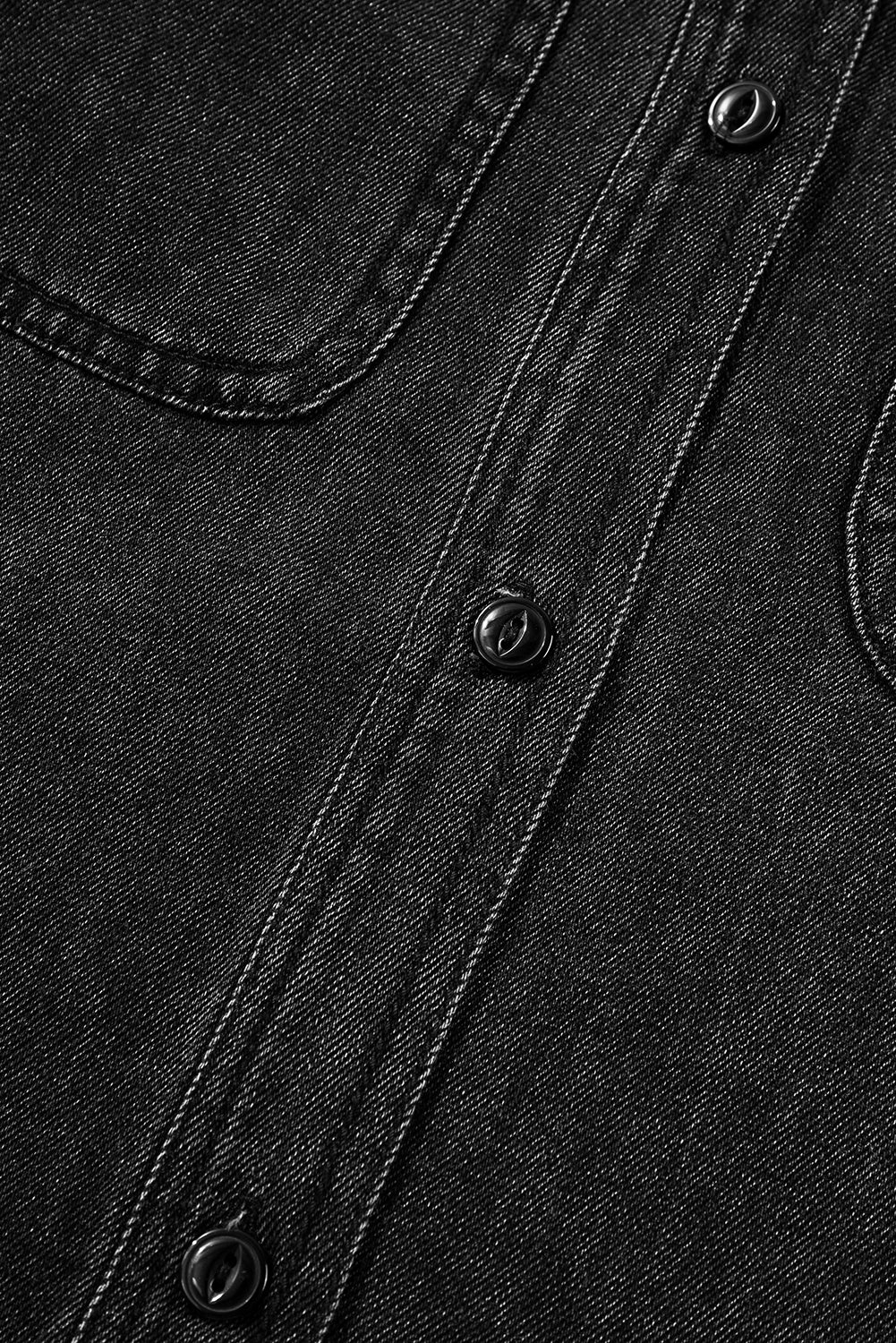 Black Flap Pocket Buttons Collared Jean Jacket Denim Jackets JT's Designer Fashion