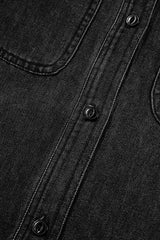Black Flap Pocket Buttons Collared Jean Jacket Denim Jackets JT's Designer Fashion