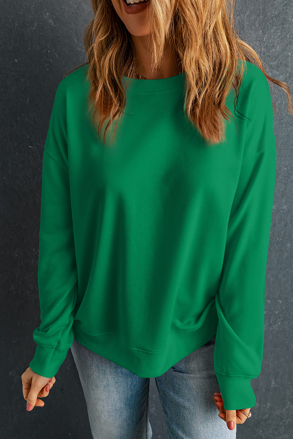 Dark Green Solid Classic Crewneck Pullover Sweatshirt Sweatshirts & Hoodies JT's Designer Fashion