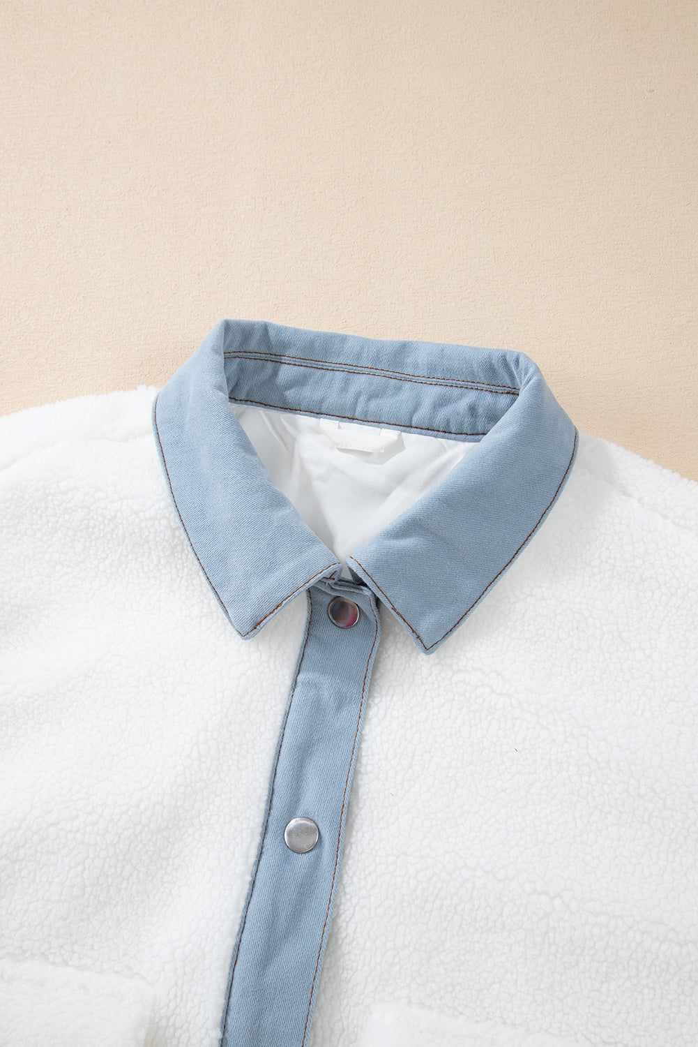 White Contrast Trim Buttoned Sherpa Jacket Jackets JT's Designer Fashion