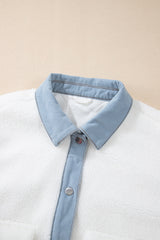 White Contrast Trim Buttoned Sherpa Jacket Jackets JT's Designer Fashion