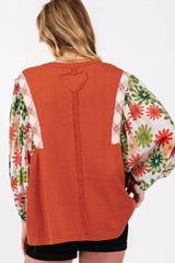 Desert Gold Floral Puff Sleeve Patchwork Round Neck Blouse Blouses & Shirts JT's Designer Fashion