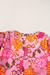 Pink Floral Bubble Sleeve V Neck Ruffled Mini Dress Floral Dresses JT's Designer Fashion