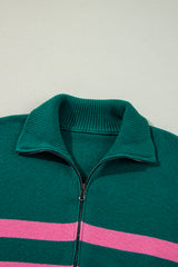 Green Collared Quarter Zipper Oversized Sweater Sweaters JT's Designer Fashion
