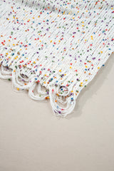 White Colorful Confetti Distressed Knit Sweater Sweaters JT's Designer Fashion