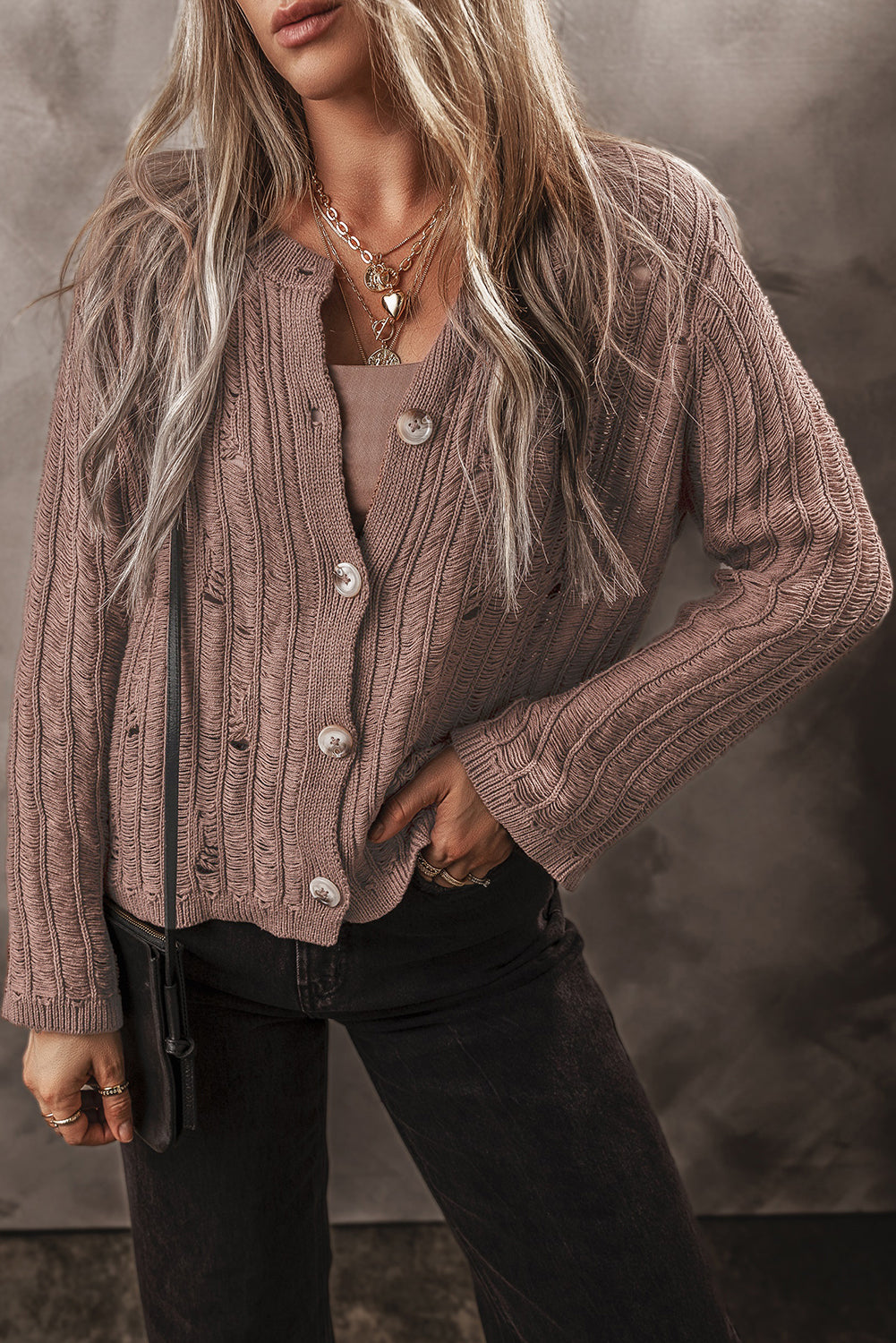 Goat Cut Out Textured Knit Buttoned Cardigan Goat 60%Cotton+40%Acrylic Cardigans JT's Designer Fashion